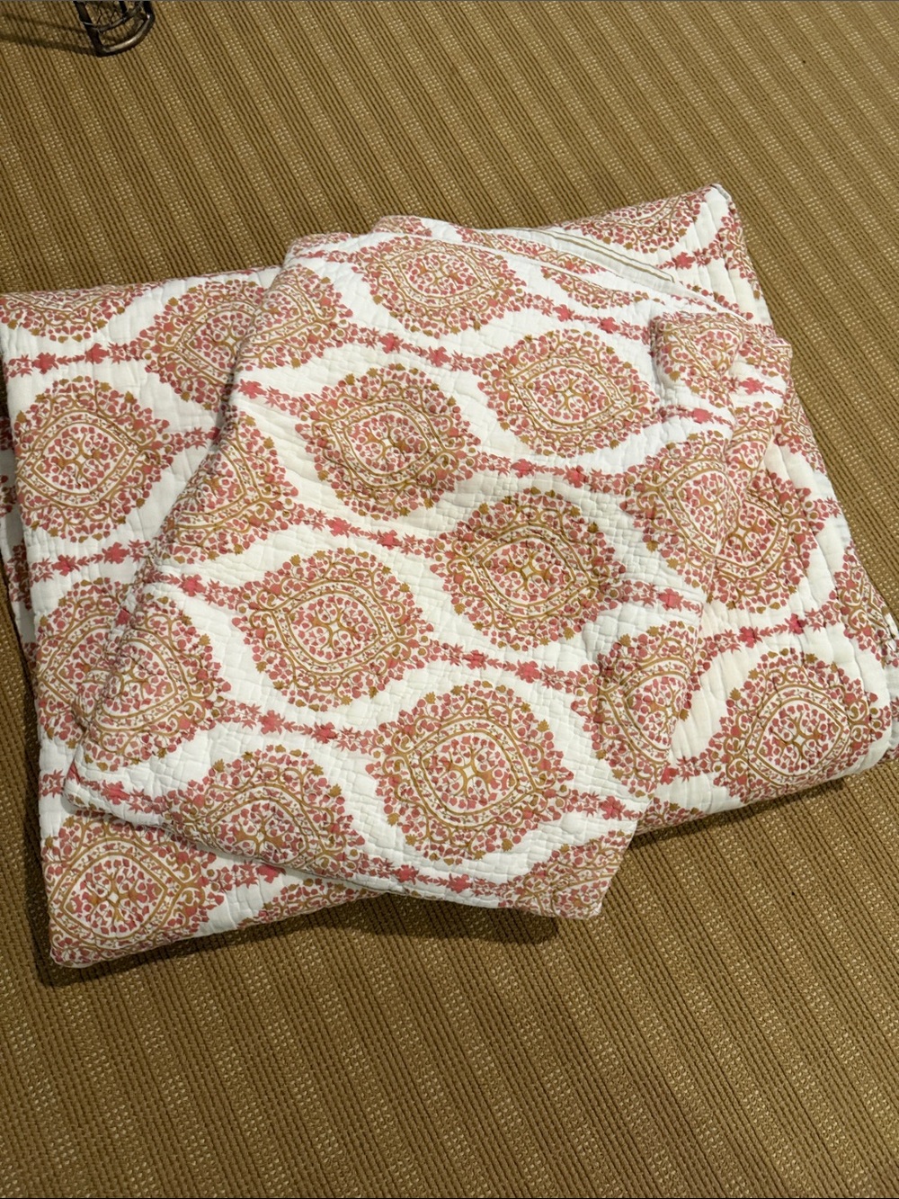 John Robshaw White and Pink Floral Medallion Quilted Bedspread - Home Bedding
